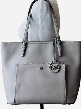 Silver Michael Kors Saffiano Leather Tote